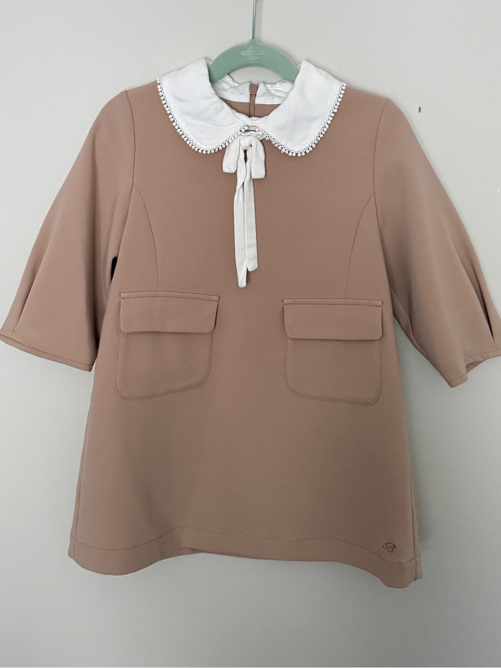 BEEN Girls Taupe Dress with White Peter Pan Collared Dress Size 7